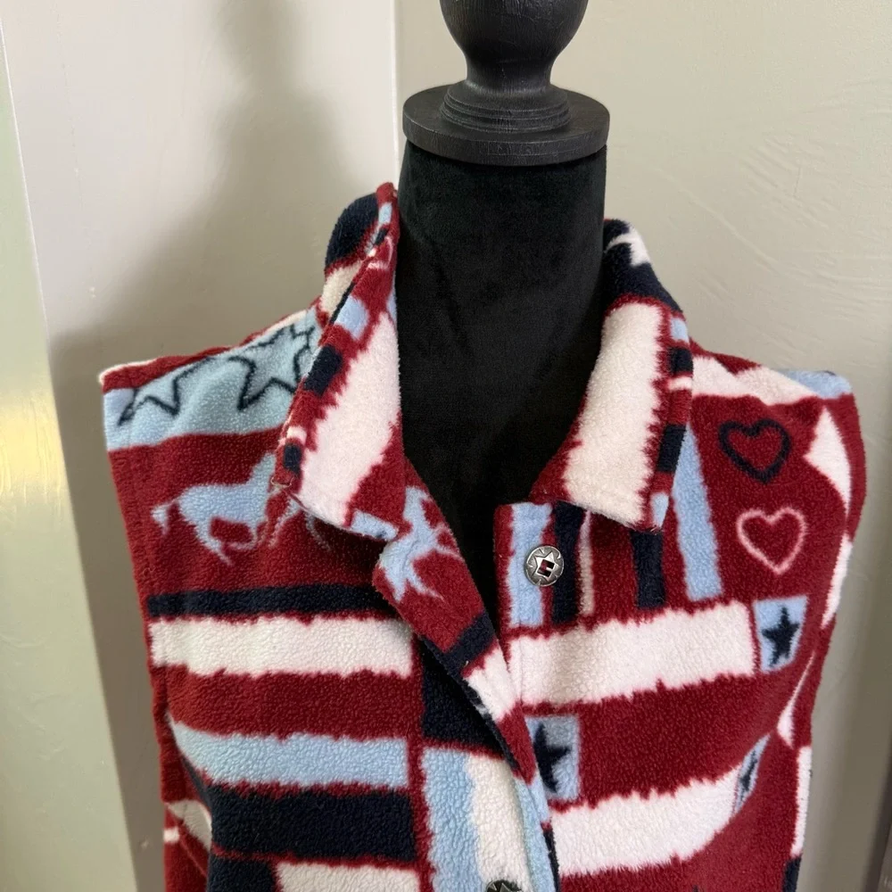 Christopher & Banks Americana Western Patriotic Fleece Vest‎ Button Down Red XL